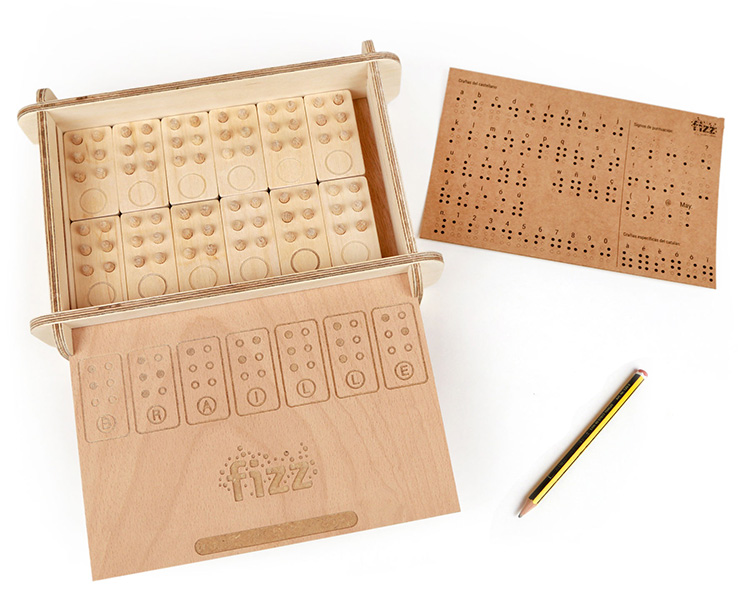 Aprende Braille Fizz con su caja de almacenaje