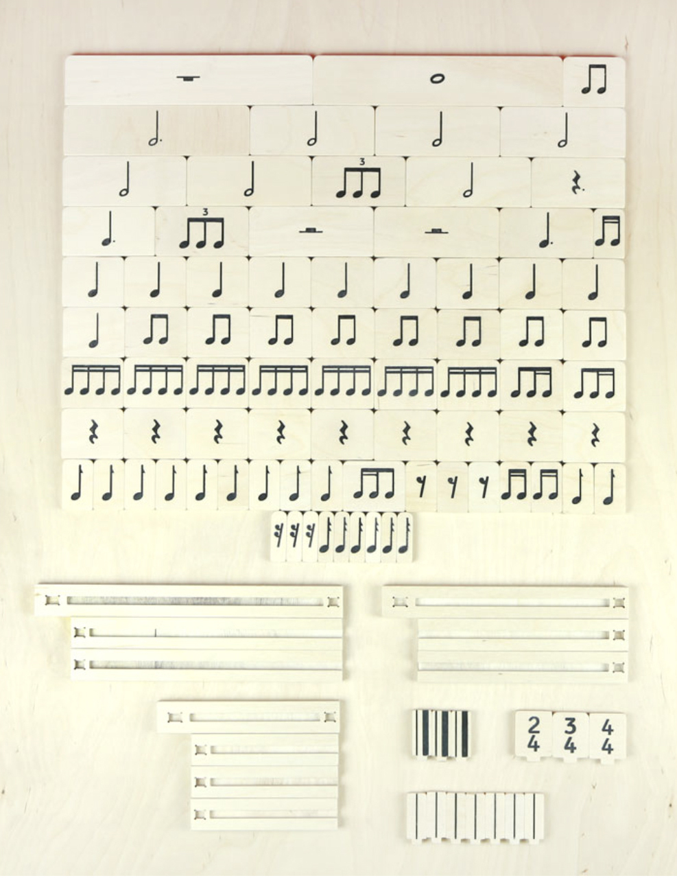 Piezas de las figuras musicales del juego El ritmo ordenadas por duración
